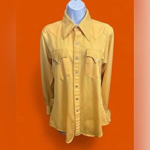 Vintage 1960s Ribbed Canary Yellow Rockmount Ranch Wear Western Pearl Snap Shirt